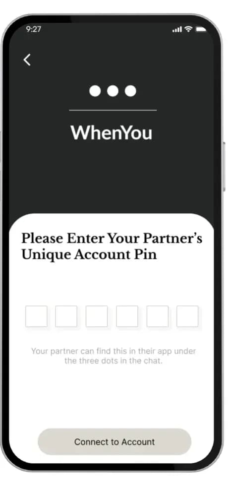 WhenYou account-pairing screen asking for a partner account PIN.